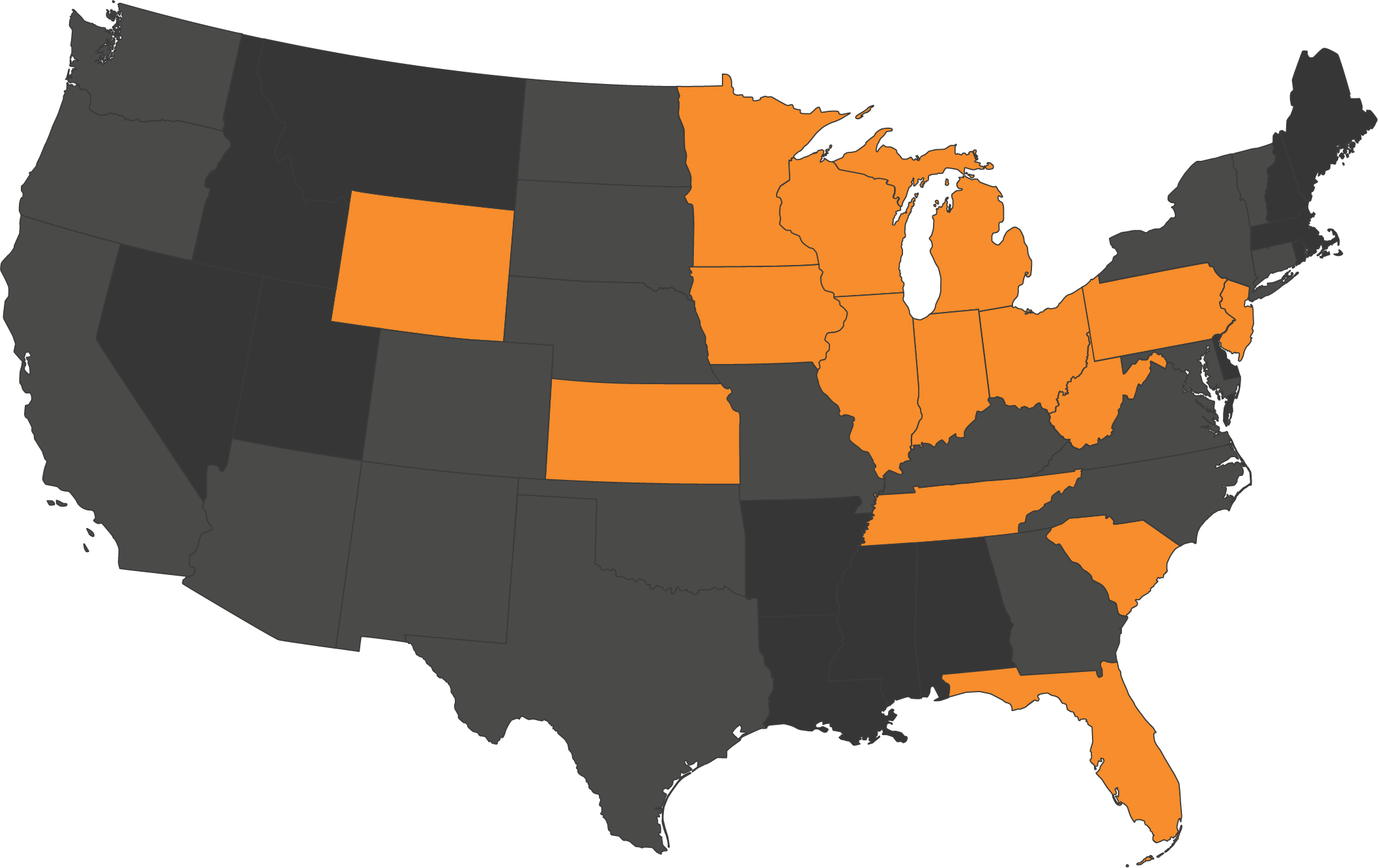 Map of Us with InterCon's Projects highlighted